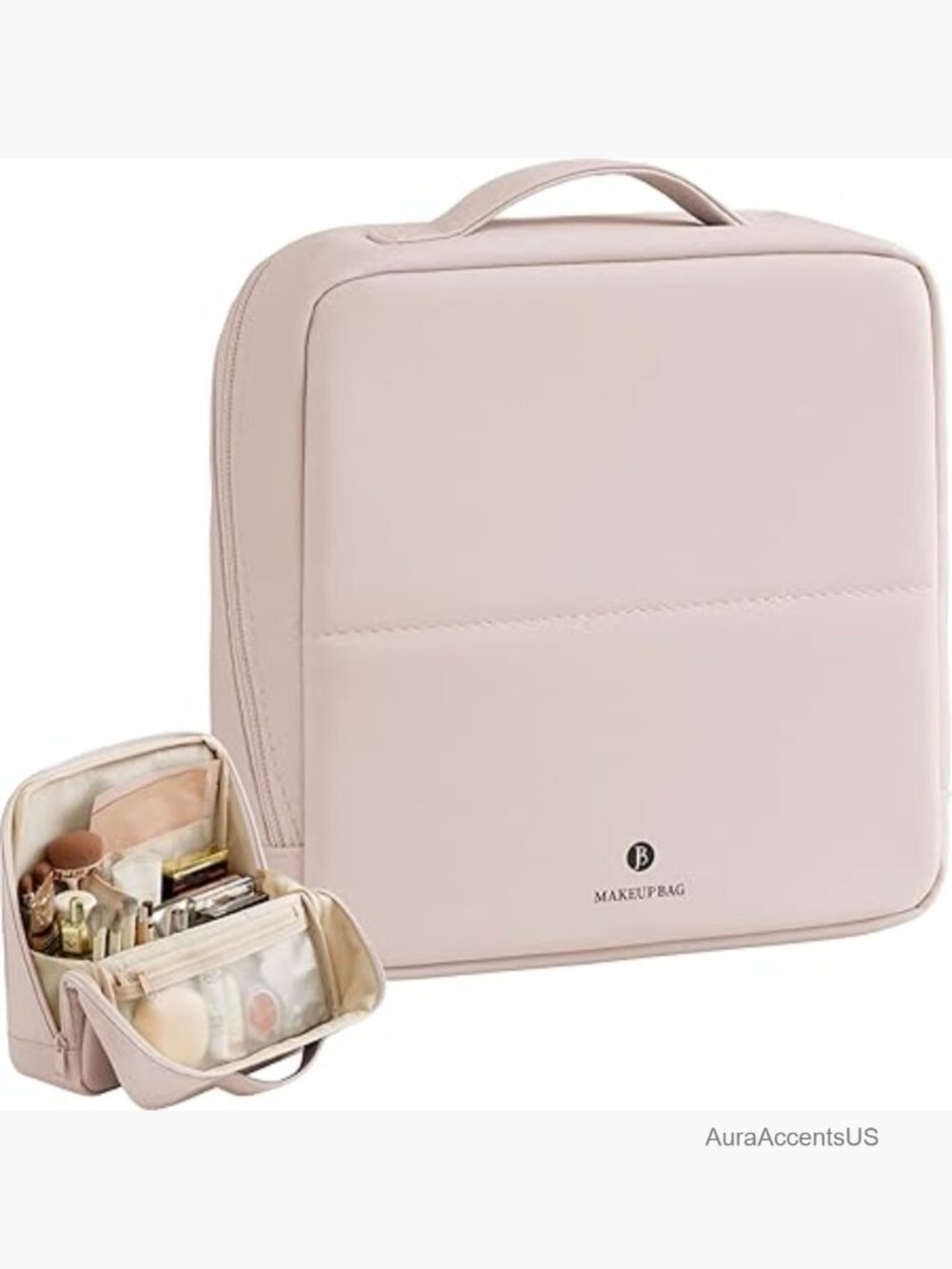 Large Waterproof Leather Travel Makeup Bag with Magnetic Flap